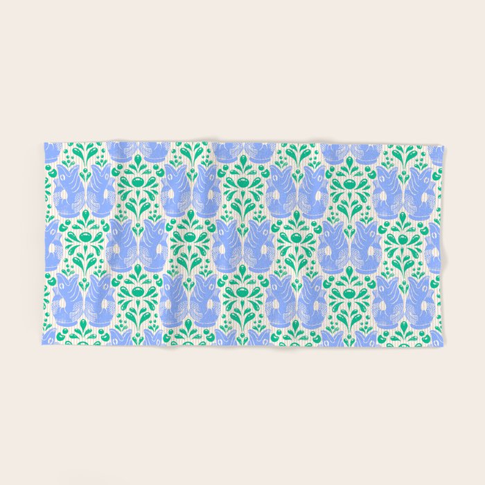 Retro Gurgle Fish Vases On Stripes - Blue And Teal Bath Towel Gallery Image 2