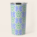 Retro Gurgle Fish Vases On Stripes - Blue And Teal Travel Mug Gallery Image 1
