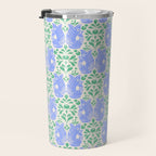 Retro Gurgle Fish Vases On Stripes - Blue And Teal Travel Mug Gallery Image 3