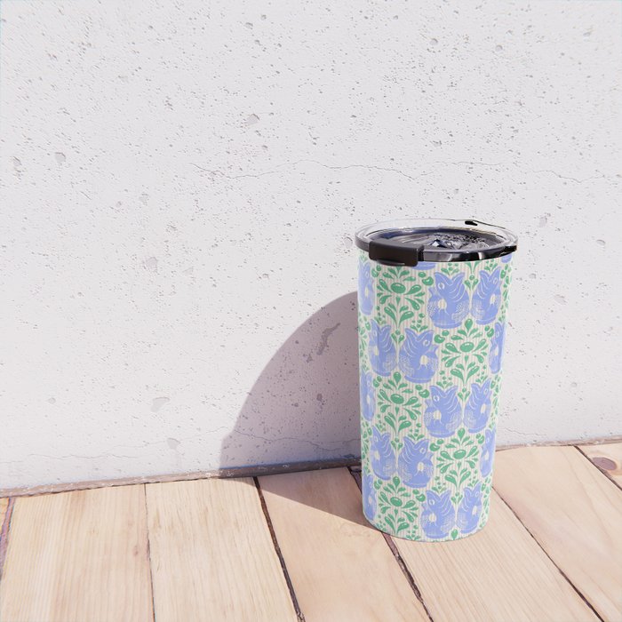 Retro Gurgle Fish Vases On Stripes - Blue And Teal Travel Mug Gallery Image 4