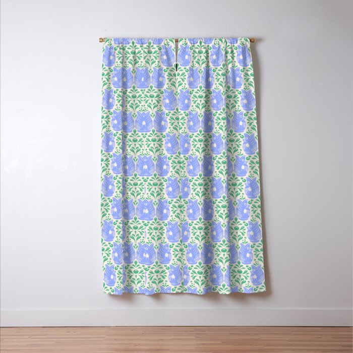 Retro Gurgle Fish Vases On Stripes - Blue And Teal Window Curtain Gallery Image 3