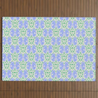Retro Gurgle Fish Vases On Stripes - Blue And Teal Outdoor Rug Gallery Image 4