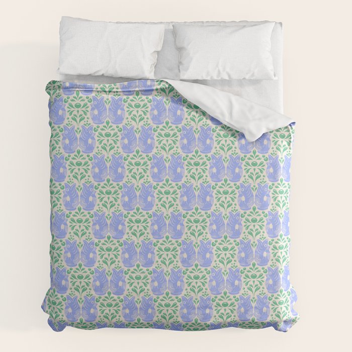 Retro Gurgle Fish Vases On Stripes - Blue And Teal Duvet Cover Gallery Image 2