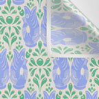 Retro Gurgle Fish Vases On Stripes - Blue And Teal Wall Tapestry Gallery Image 3