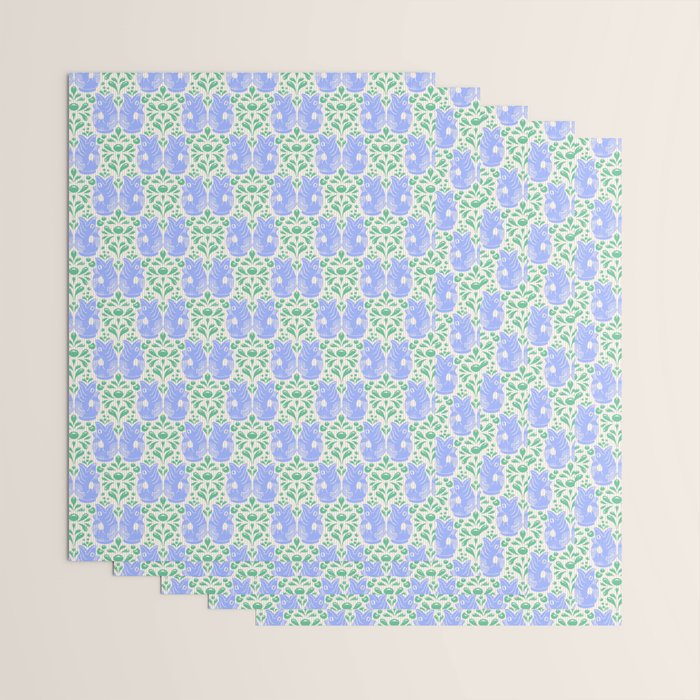 Retro Gurgle Fish Vases On Stripes - Blue And Teal Wrapping Paper Gallery Image 3