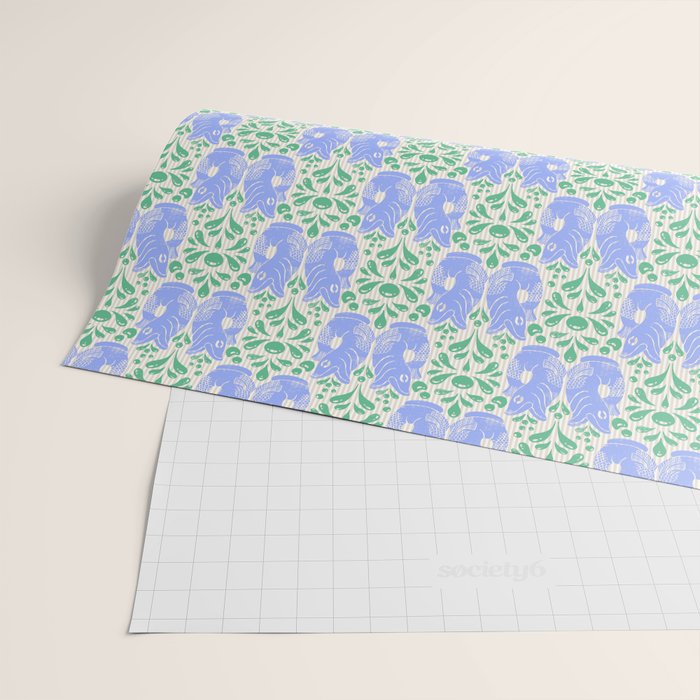 Retro Gurgle Fish Vases On Stripes - Blue And Teal Wrapping Paper Gallery Image 2