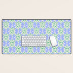 Retro Gurgle Fish Vases On Stripes - Blue And Teal Desk Mat Gallery Image 1