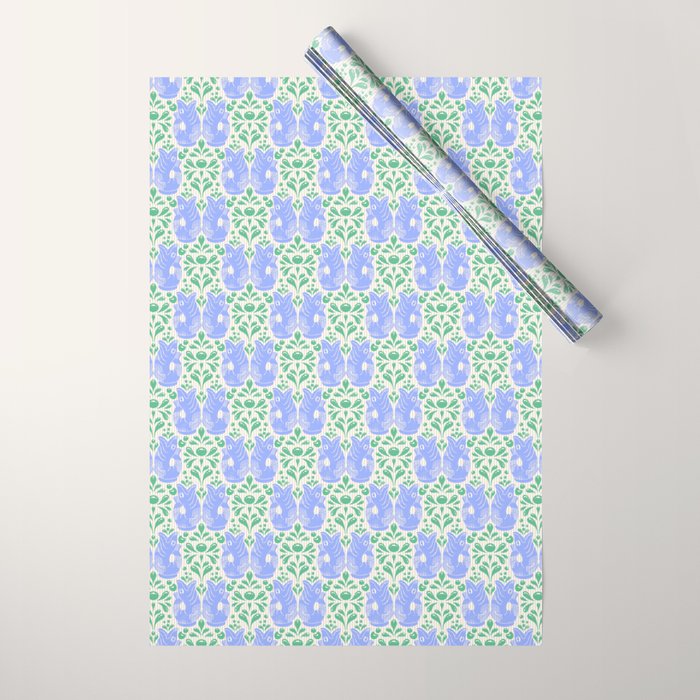 Retro Gurgle Fish Vases On Stripes - Blue And Teal Wrapping Paper Gallery Image 1