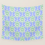 Retro Gurgle Fish Vases On Stripes - Blue And Teal Wall Tapestry Gallery Image 4