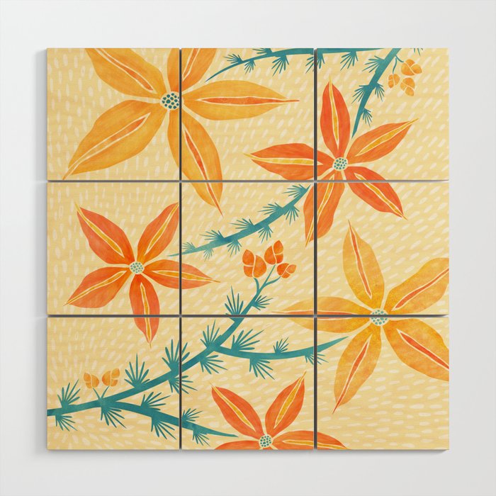 Vintage Tropical Flower Print Wood Wall Art Gallery Image 1