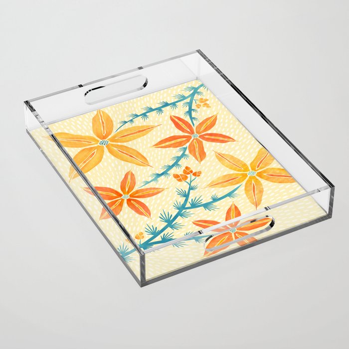 Vintage Tropical Flower Print Acrylic Tray Gallery Image 1