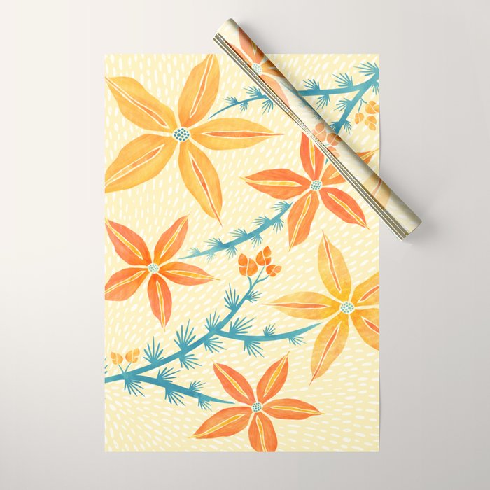 Vintage Tropical Flower Print Wrapping Paper Gallery Image 1