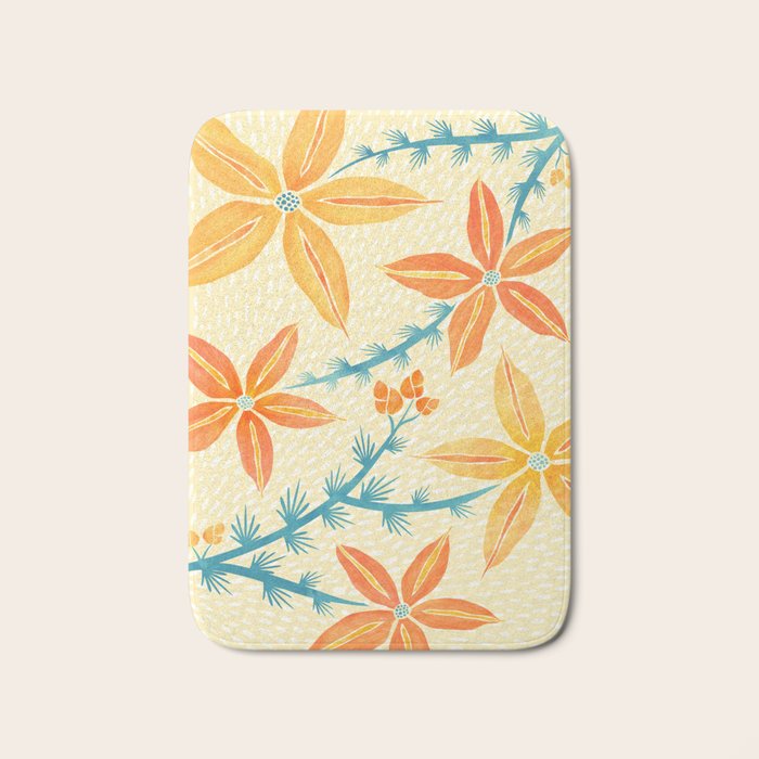 Vintage Tropical Flower Print Bath Mat Gallery Image 1