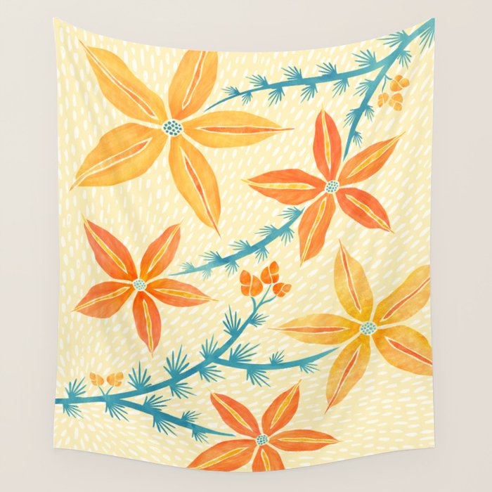 Vintage Tropical Flower Print Wall Tapestry Gallery Image 1