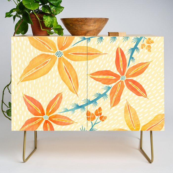 Vintage Tropical Flower Print Credenza Gallery Image 1