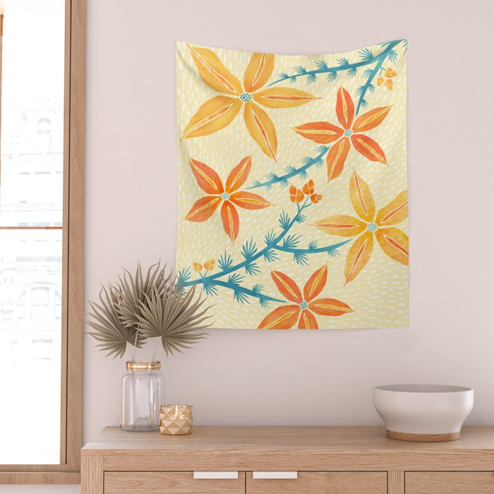 Vintage Tropical Flower Print Wall Tapestry Gallery Image 2