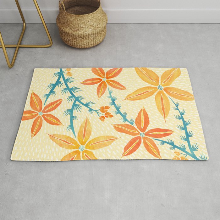 Vintage Tropical Flower Print Rug Gallery Image 1