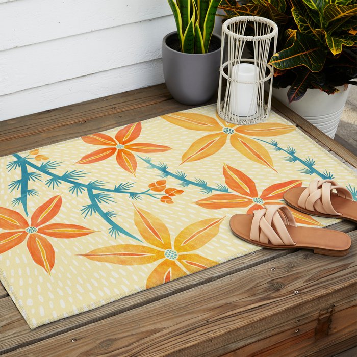 Vintage Tropical Flower Print Outdoor Rug Gallery Image 2