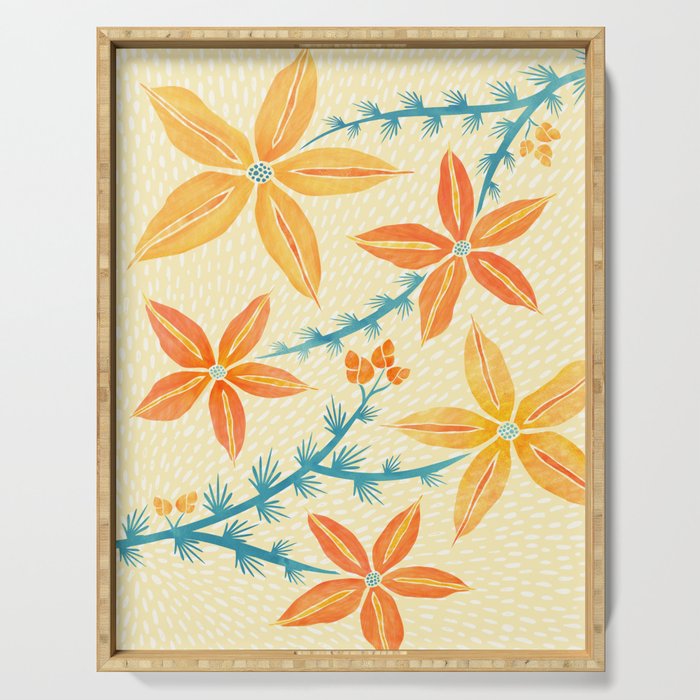 Vintage Tropical Flower Print Serving Tray Gallery Image 1
