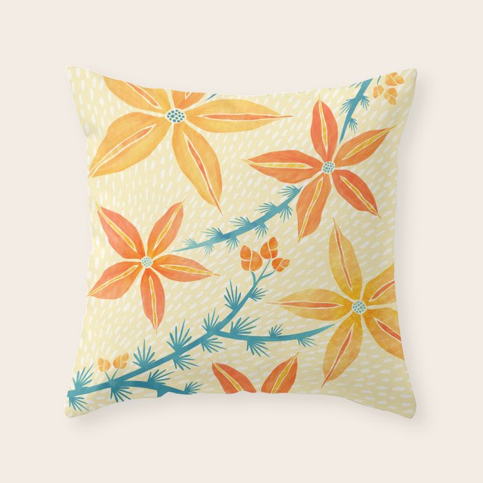 Vintage Tropical Flower Print Throw Pillow Gallery Image 6