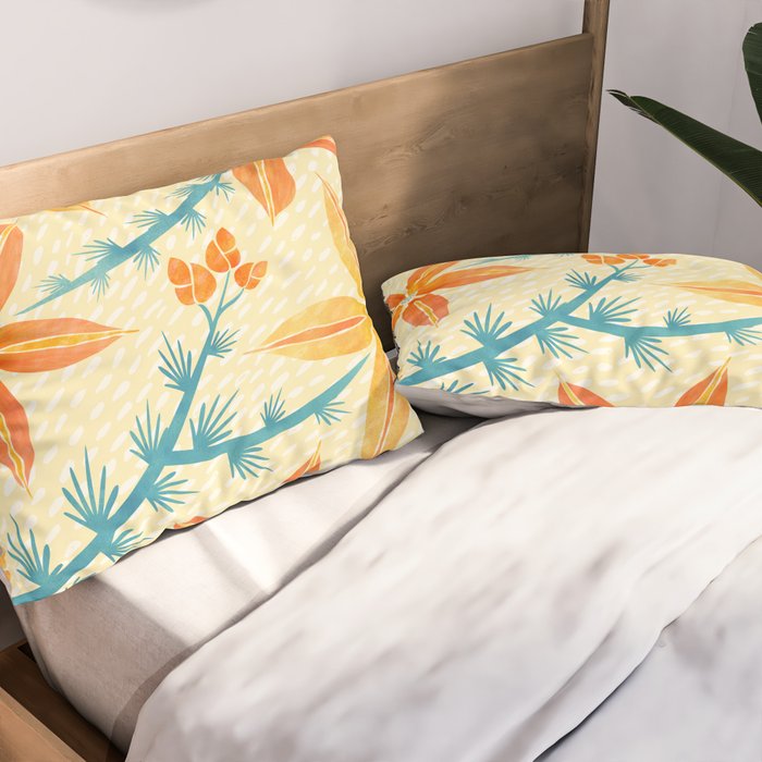 Vintage Tropical Flower Print Pillow Sham Gallery Image 2