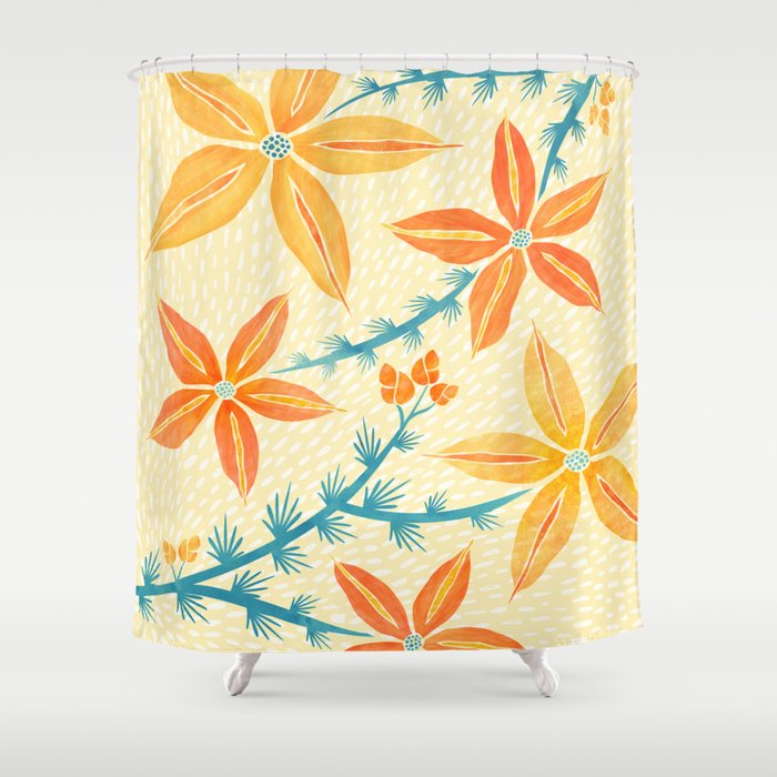 Vintage Tropical Flower Print Shower Curtain Gallery Image 1
