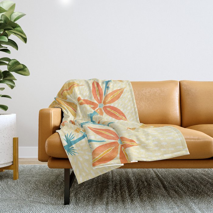 Vintage Tropical Flower Print Throw Blanket Gallery Image 1