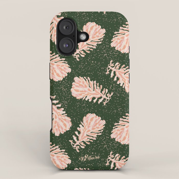 Dancing Pinecones in Forest Green & Pink iPhone Case Gallery Image 1