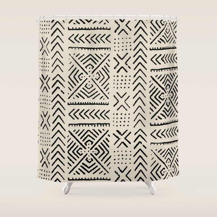 Line Mud Cloth // Bone Shower Curtain Gallery Image 1