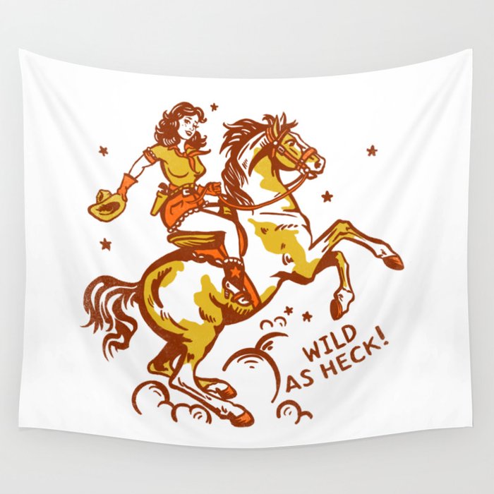 Funny Cowgirl On A Horse Wall Tapestry Gallery Image 1
