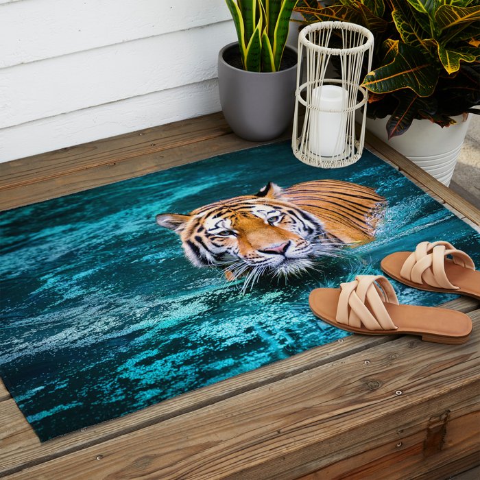 Tiger in Water Outdoor Rug Gallery Image 2