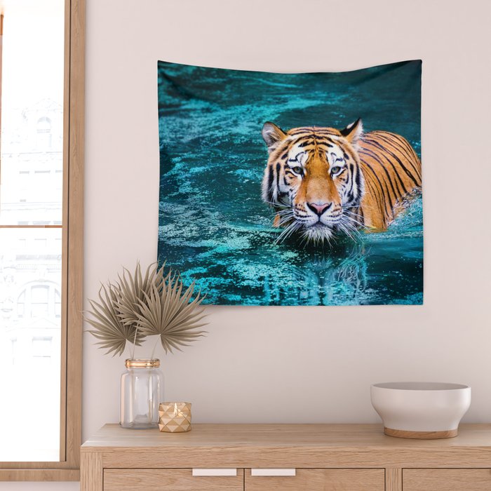 Tiger in Water Wall Tapestry Gallery Image 2