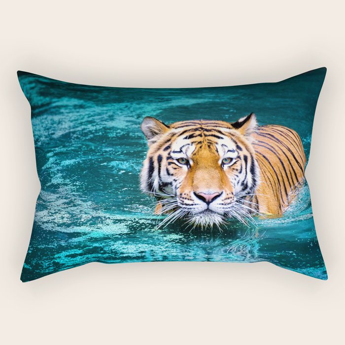 Tiger in Water Rectangular Pillow Gallery Image 1