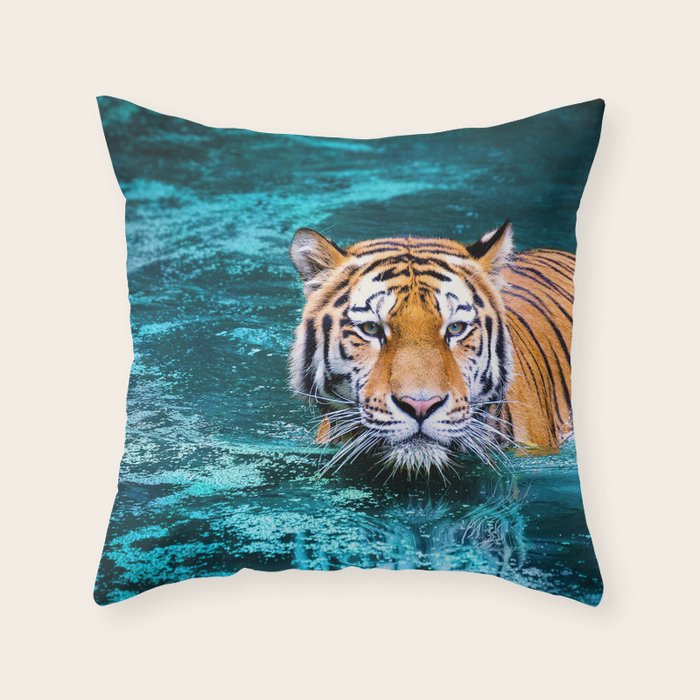 Tiger in Water Throw Pillow Gallery Image 6