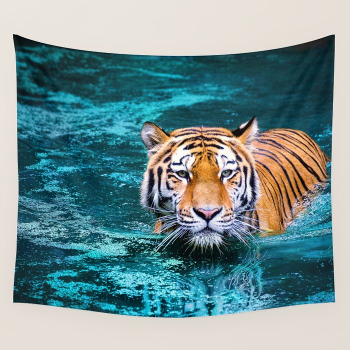 Tiger in Water Wall Tapestry Gallery Image 4