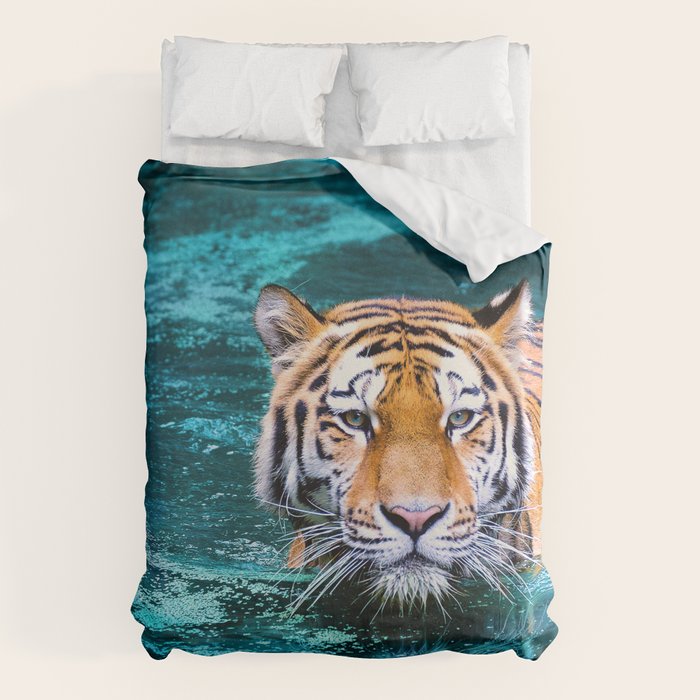 Tiger in Water Duvet Cover