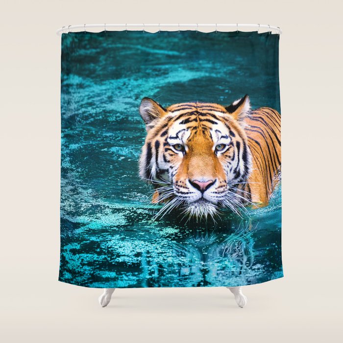 Tiger in Water Shower Curtain Gallery Image 1