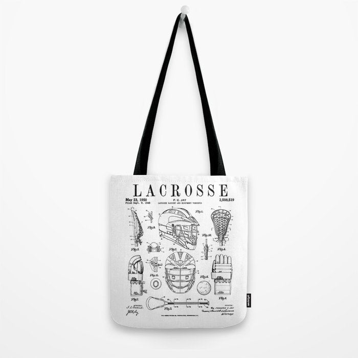 Lacrosse Player Equipment Vintage Patent Drawing Print Tote Bag Gallery Image 2