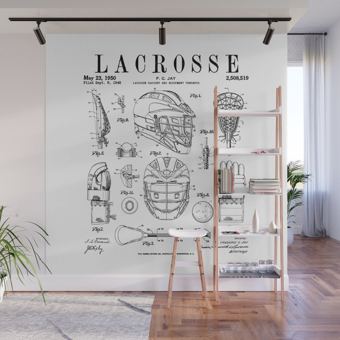 Lacrosse Player Equipment Vintage Patent Drawing Print Wall Mural Gallery Image 1