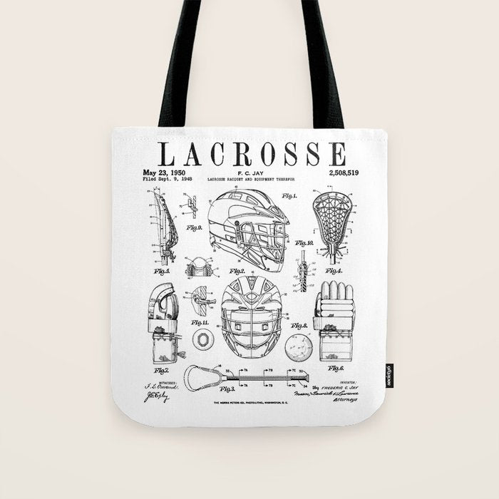Lacrosse Player Equipment Vintage Patent Drawing Print Tote Bag Gallery Image 1