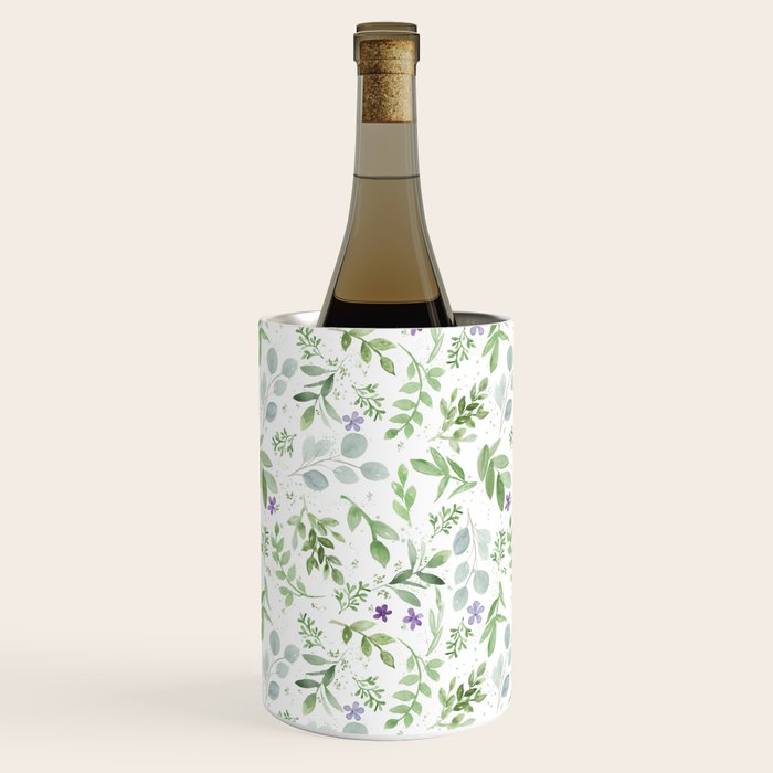 Botanical forest green lavender watercolor floral Wine Chiller Gallery Image 1