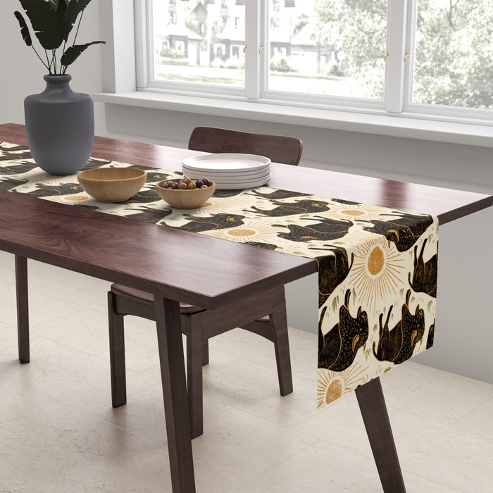 Bison - black, gold, moss green, and cream Table Runner Gallery Image 2