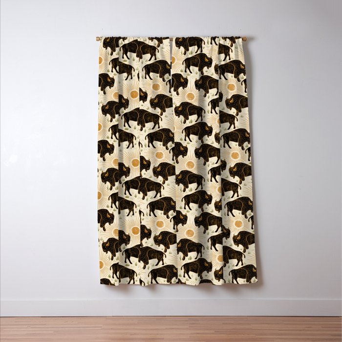 Bison - black, gold, moss green, and cream Window Curtain Gallery Image 3