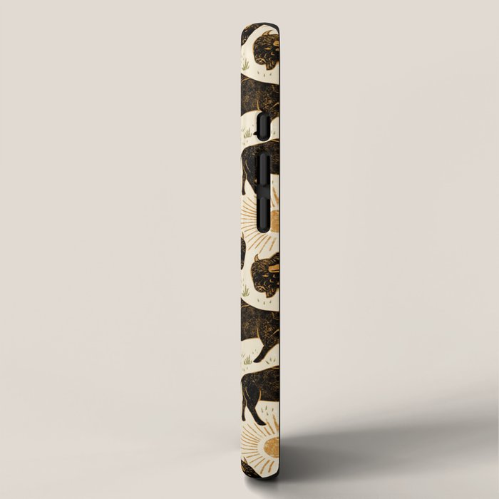 Bison - black, gold, moss green, and cream iPhone Case Gallery Image 2