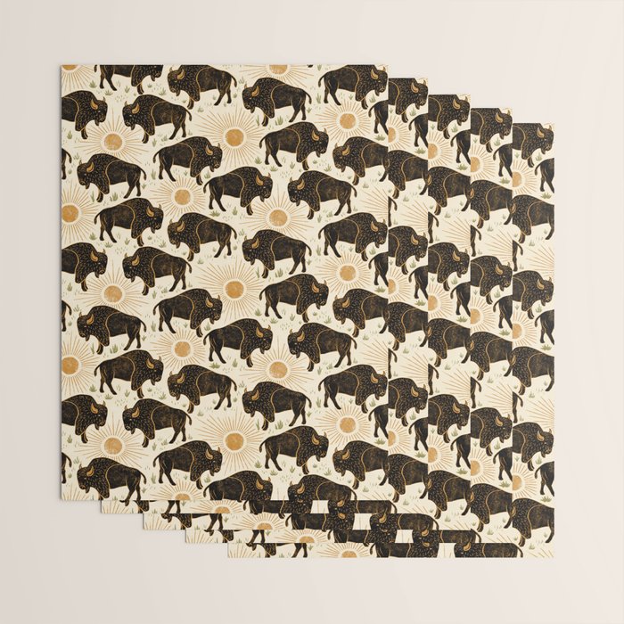 Bison - black, gold, moss green, and cream Wrapping Paper Gallery Image 3