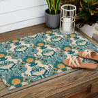 Celestial Unicorns In Turquoise and Gold Outdoor Rug Gallery Image 2