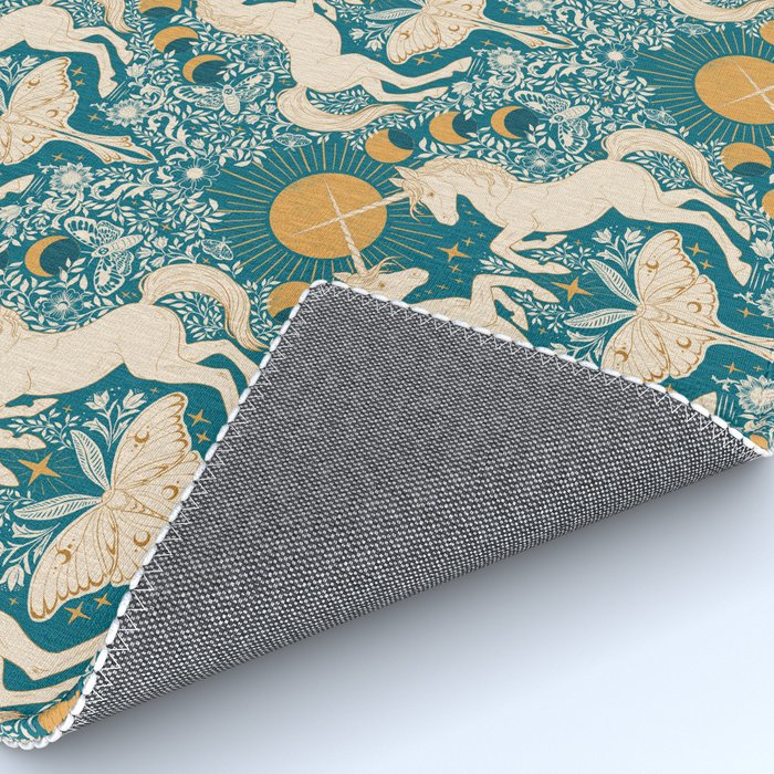 Celestial Unicorns In Turquoise and Gold Rug Gallery Image 4