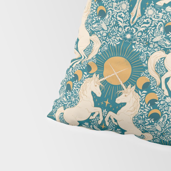 Celestial Unicorns In Turquoise and Gold Pillow Sham Gallery Image 4