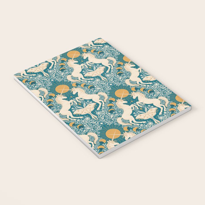 Celestial Unicorns In Turquoise and Gold Notebook Gallery Image 3