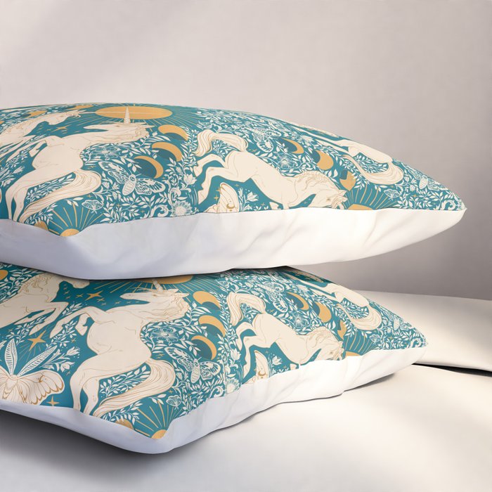 Celestial Unicorns In Turquoise and Gold Pillow Sham Gallery Image 3